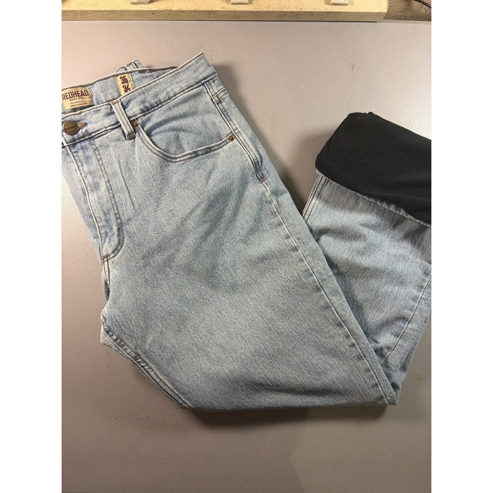Redhead Fleece Lined Jeans Mens 36x34 Light Wash Blue Straight‎ Leg Insulated
